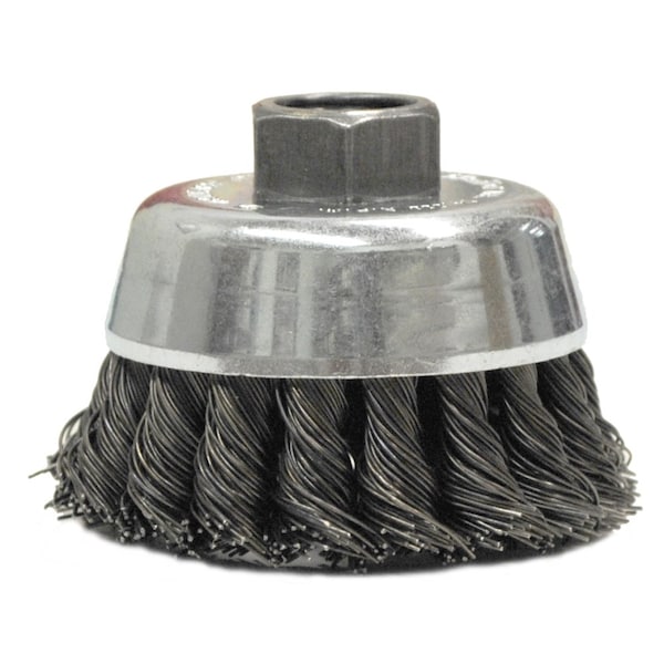 Weiler 2-3/4" Single Row Knot Wire Cup Brush .014" Steel Fill 5/8"-11 UNC Nut 13718 - main